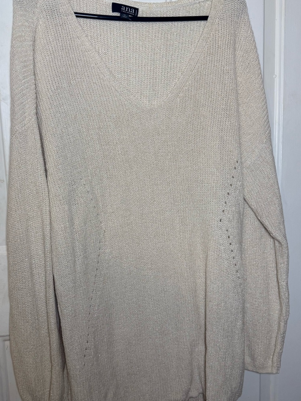 A.N.A a new approach Cream V-Neck Long Sleeve Knit Sweater Size 1X